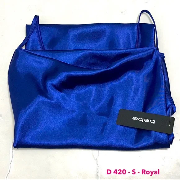 S - NWT Bebe Royal Satin Slip Midi Dress - Picture 11 of 11